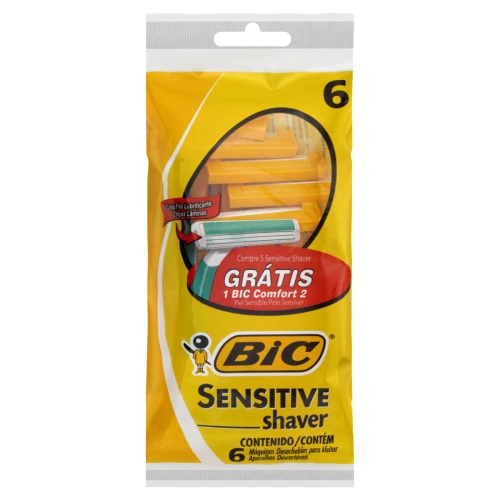 APARELHO DESCARTÁVEL PARA BARBEAR BIC SENSITIVE 6 UNIDADES GRÁTIS 1 APARELHO DE BARBEAR DESCARTÁVEL