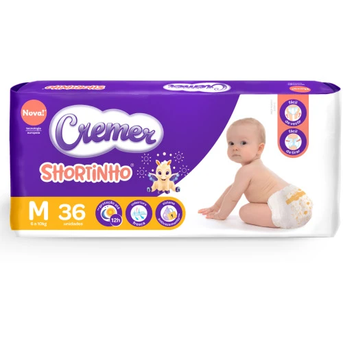 FRALDA DESCARTÁVEL INFANTIL SHORTINHO CREMER M PACOTE 36 UNIDADES