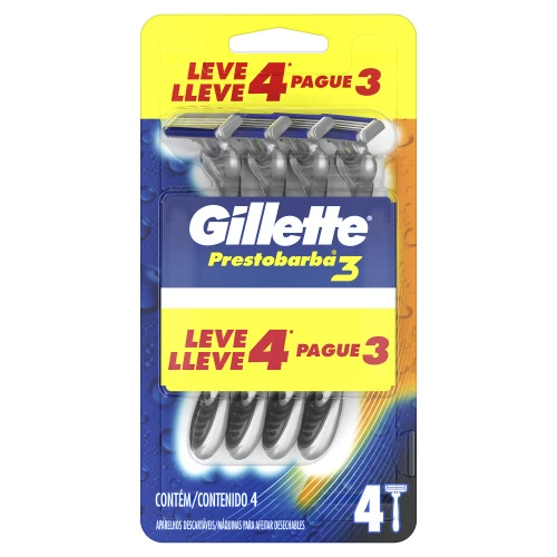 APARELHO DESCARTÁVEL PARA BARBEAR GILLETTE PRESTOBARBA3 LEVE 4 PAGUE 3 UNIDADES