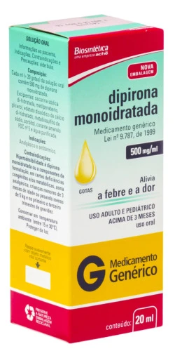 DIPIRONA SÓDICA 500 MG 20ML GENÉRICO BIOSINTÉTICA