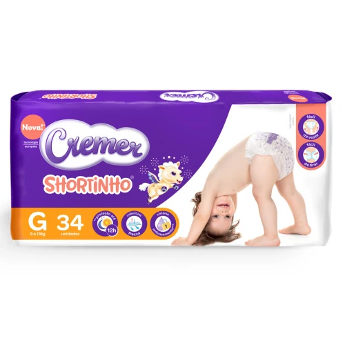 FRALDA DESCARTÁVEL INFANTIL SHORTINHO CREMER G PACOTE 34 UNIDADES