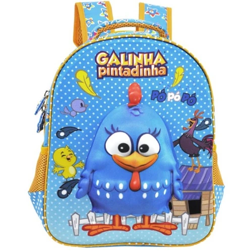 MOCHILA DE COSTAS GALINHA PINTADINHA 3D PEQUENA XERYUS AZUL