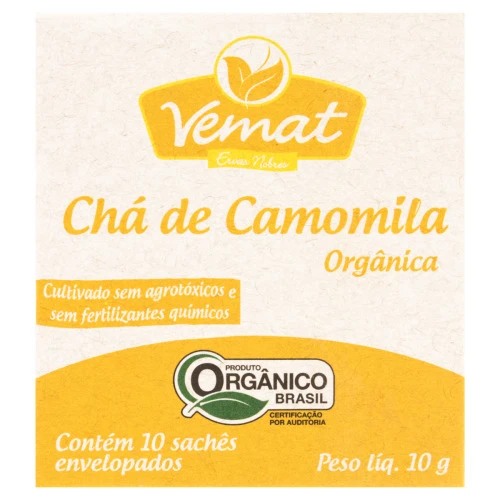 CHÁ ORGÂNICO CAMOMILA VEMAT CAIXA 10G 10 UNIDADES