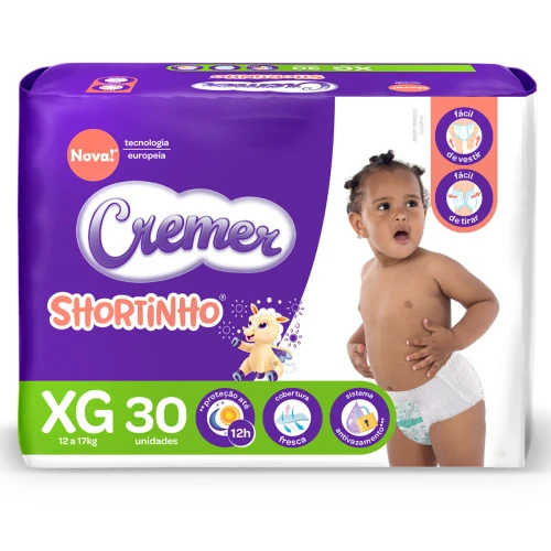 FRALDA DESCARTÁVEL INFANTIL SHORTINHO CREMER XG PACOTE 30 UNIDADES