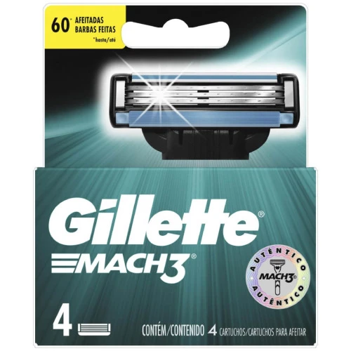 CARGA PARA APARELHO DE BARBEAR GILLETTE MACH3 4 UNIDADES