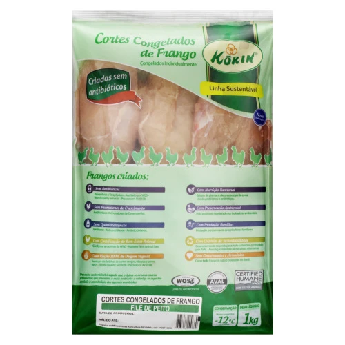 FILÉ DE PEITO DE FRANGO CONGELADO KÓRIN SUSTENTÁVEL 1KG