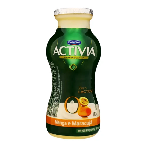 LEITE FERMENTADO SEMIDESNATADO MANGA E MARACUJÁ ZERO LACTOSE ACTIVIA GARRAFA 170G