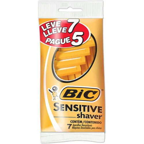 APARELHO DESCARTÁVEL PARA BARBEAR BIC SENSITIVE LEVE 7 PAGUE 5 UNIDADES
