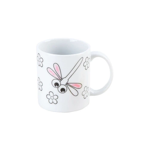 CANECA PORCELANA LIBELULA PARA PINT COM CANETINHA