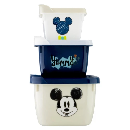 CONJUNTO POTE PLÁSTICO QUADRADO MICKEY MOUSE BABY PLASÁTIL KIDS CONECT 3 UNIDADES