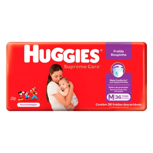 FRALDA DESCARTÁVEL INFANTIL ROUPINHA HUGGIES SUPREME CARE M PACOTE 36 UNIDADES