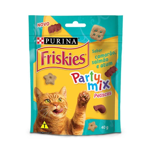 NESTLÉ® PURINA® FRISKIES® PARTY MIX PETISCO PARA GATOS ADULTOS CAMARÃO, SALMÃO E ATUM 40G