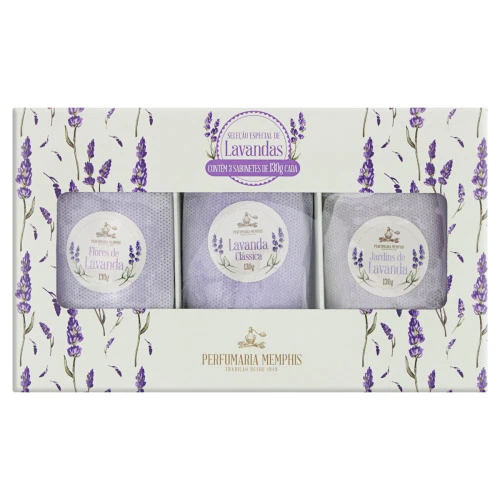 KIT SABONETE EM BARRA LAVANDAS PERFUMARIA MEMPHIS 130G CADA 3 UNIDADES