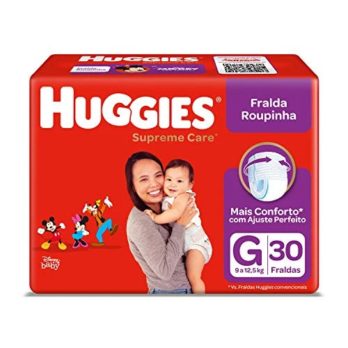 FRALDA DESCARTÁVEL INFANTIL ROUPINHA HUGGIES SUPREME CARE G PACOTE 30 UNIDADES