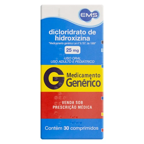 DICLORIDRATO DE HIDROXIZINA 25MG EMS CAIXA 30 COMPRIMIDOS