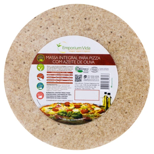MASSA PARA PIZZA INTEGRAL ORGÂNICA AZEITE DE OLIVA ZERO LACTOSE ZERO AÇÚCAR EMPORIUM VIDA 120G