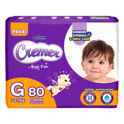 FRALDA DESCARTÁVEL INFANTIL CREMER MAGIC CARE G PACOTE 80 UNIDADES