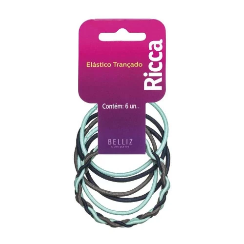 ELASTICO PARA CABELO MAESTRAL RICCA 2MM TRANÇADO CINZA E AZUL 6UN