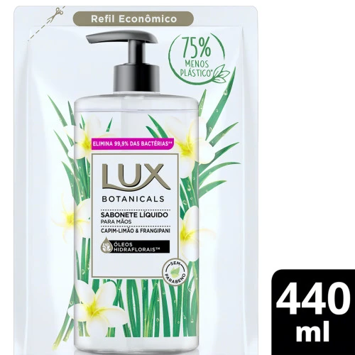 SABONETE LÍQUIDO PARA AS MÇÕS CAPIM LIMÃO FRANGIPANI LUX BOTANICALS SACHÊ 440ML REFIL ECONÔMICO