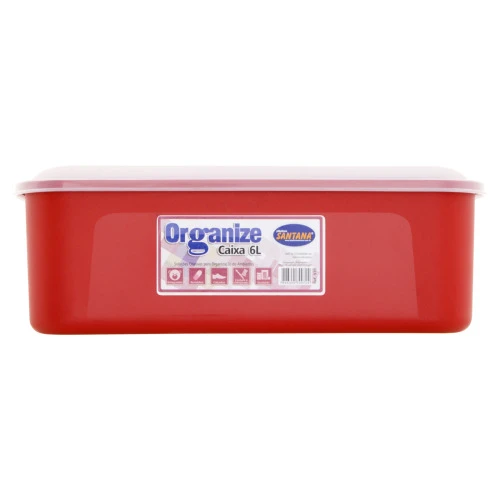 CAIXA ORGANIZADORA VERMELHA COM TAMPA ORGANIZE 6L PLÁSTICOS SANTANA