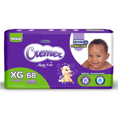 FRALDA DESCARTÁVEL INFANTIL CREMER MAGIC CARE XG PACOTE 68 UNIDADES