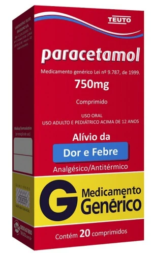 PARACETAMOL 750 MG COM 20 COMPRIMIDOS TEUTO GENÉRICO