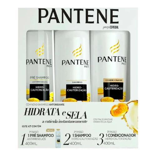 KIT PANTENE HIDRATA E SELA PRÉ SHAMPOO 400ML  SHAMPOO 400ML  CONDICIONADOR 400ML