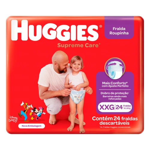 FRALDA DESCARTÁVEL INFANTIL ROUPINHA HUGGIES SUPREME CARE XXG PACOTE 24 UNIDADES