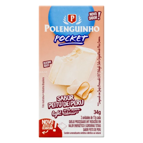 QUEIJO PROCESSADO UHT PEITO DE PERU LIGHT POLENGUINHO POCKET 34G 2 UNIDADES