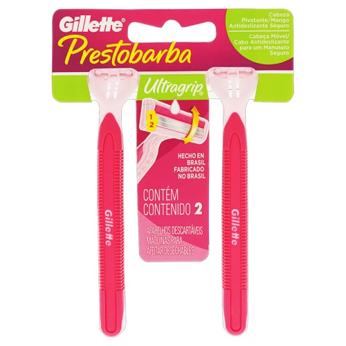 APARELHO DESCARTÁVEL PARA DEPILAR CABEÇA MÓVEL GILLETTE PRESTOBARBA ULTRAGRIP 2 UNIDADES