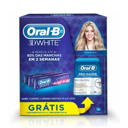 CREME DENTAL ORAL B 3D WHITE 70G 3 UNIDADES GRÁTIS ANTISSÉPTICO CLINICAL PROTECTION
