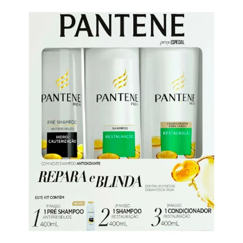 KIT PANTENE RESTAURAÇÃO PRÉ SHAMPOO 400ML  SHAMPOO 400ML  CONDICIONADOR 400ML