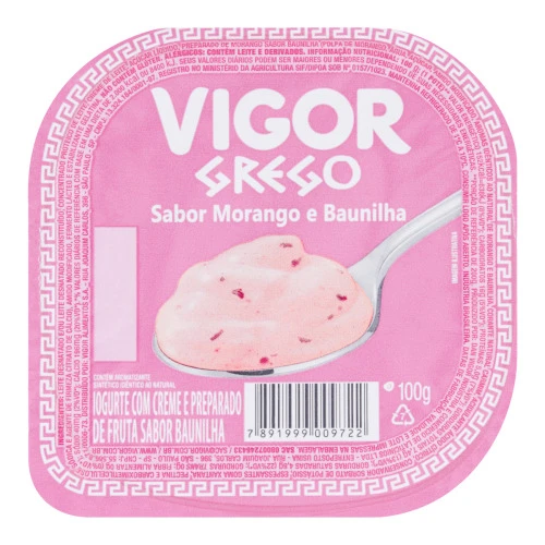 IOGURTE GREGO SABOR MORANGO E BAUNILHA VIGOR 100G
