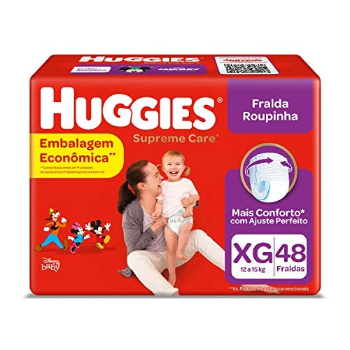 FRALDA DESCARTÁVEL INFANTIL ROUPINHA HUGGIES SUPREME CARE XG PACOTE 48 UNIDADES EMBALAGEM ECONÔMICA