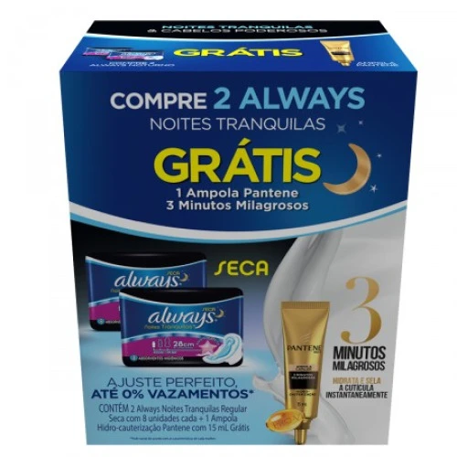 KIT 2 ABSORVENTE ALWAYS NOIT TRANQ COM 8 SECA AMPOLA