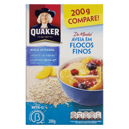 AVEIA EM FLOCOS FINOS INTEGRAL QUAKER CAIXA 200G