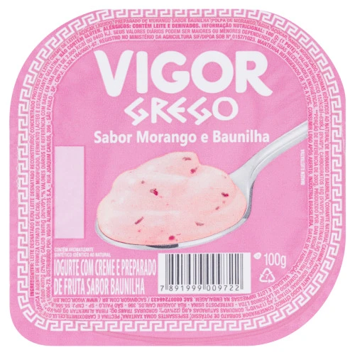 IOGURTE GREGO MORANGO E BAUNILHA VIGOR POTE 100G
