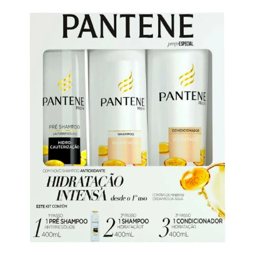 KIT PANTENE HIDRATAÇÃO INTENSA PRÉ SHAMPOO 400ML  SHAMPOO 400ML  CONDICIONADOR 400ML