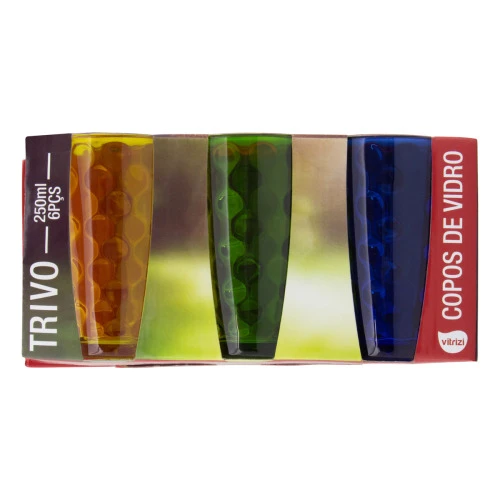 CONJUNTO COPO VIDRO COLORIDO TRIVO 250ML VITRIZI 6 UNIDADES