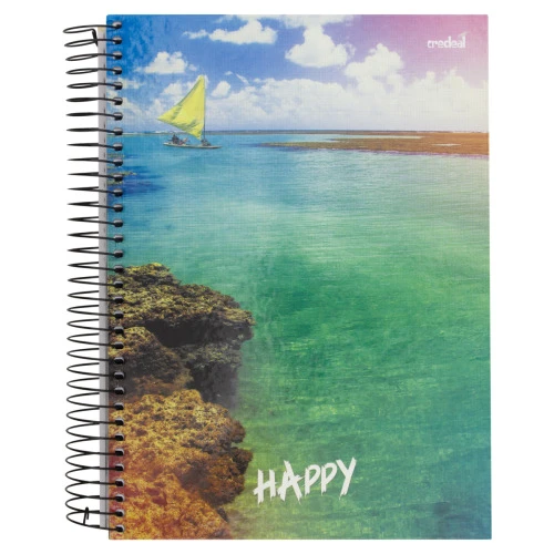 CADERNO CAPA DURA ESPIRAL CREDEAL HAPPY 200MM X 275MM 200 FOLHAS