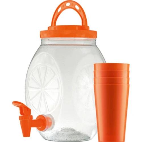 CONJUNTO POTE COM TORNEIRA COR LARANJA COM 4 COPOS