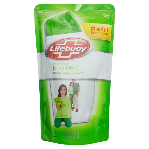 SABONETE LÍQUIDO ANTIBACTERIANO ERVA DOCE LIFEBUOY SACHÊ 220ML REFIL ECONÔMICO