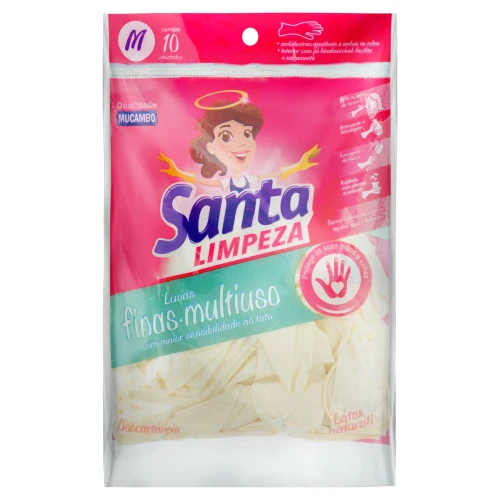 LUVA FINA DESCARTÁVEL MULTIUSO MUCAMBO SANTA LIMPEZA M 10 UNIDADES