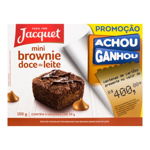 PACK MINI BROWNIE COM RECHEIO DE DOCE DE LEITE JACQUET CAIXA 150G 5 UNIDADES