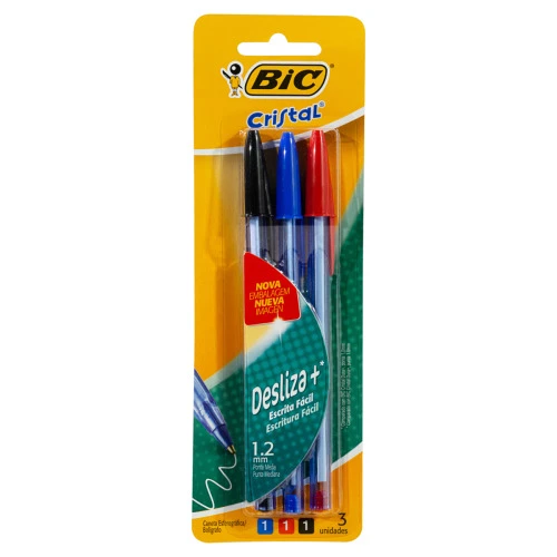 CANETA BIC CRISTAL SOFT AZUL, VERMELHA E PRETA COM 3 UNIDADES