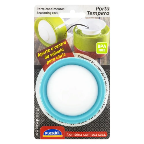 PORTA TEMPERO COM VÁLVULA AZUL 350ML PLASÁTIL