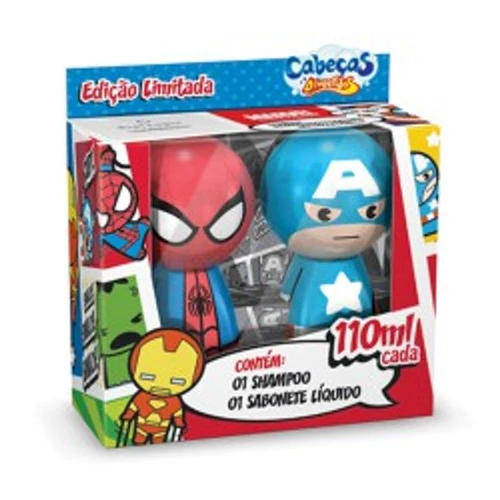 SHAMPOO 2X1 HOMEM ARANHA  SABONETE LÍQUIDO CAPITÃO AMÉRICA 110ML BIOTROPIC