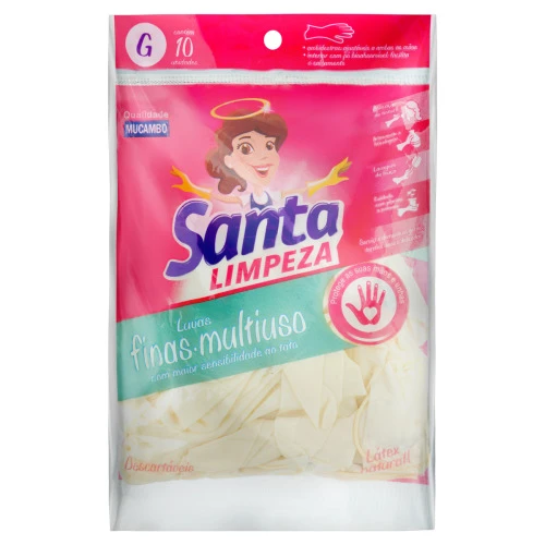 LUVA FINA DESCARTÁVEL MULTIUSO MUCAMBO SANTA LIMPEZA G 10 UNIDADES