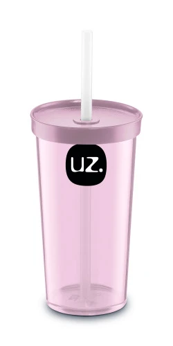 COPO COM CANUDO UZ 500ML ROSA PLAST