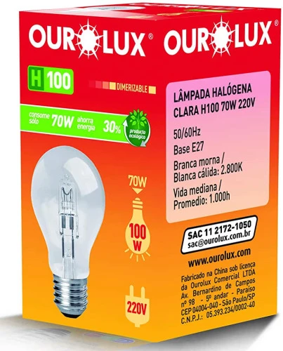 LÂMPADA ECO HALOGEN CLARA H100 70W 220V